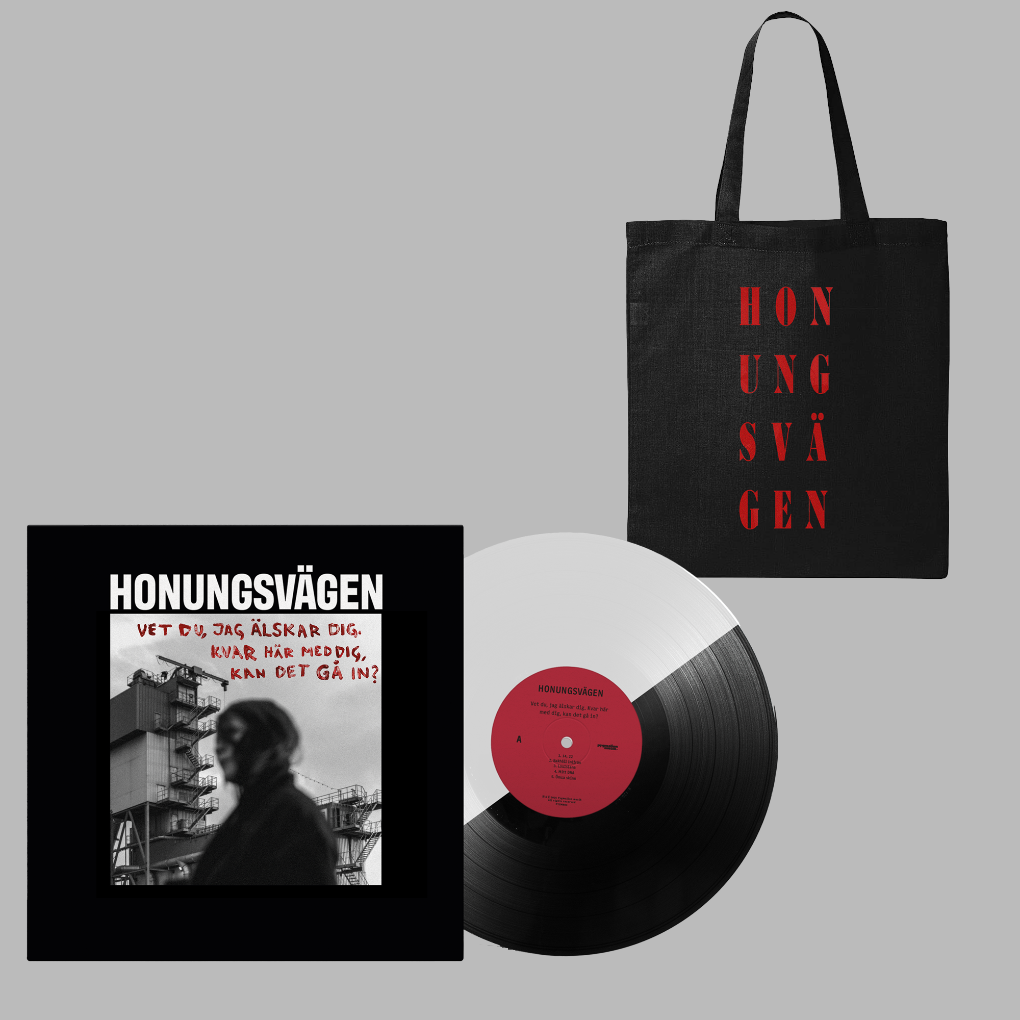 Honungsvägen - Vet du, jag älskar dig. Kvar här med dig, kan det gå in? (svart/vit vinyl + tygpåse)